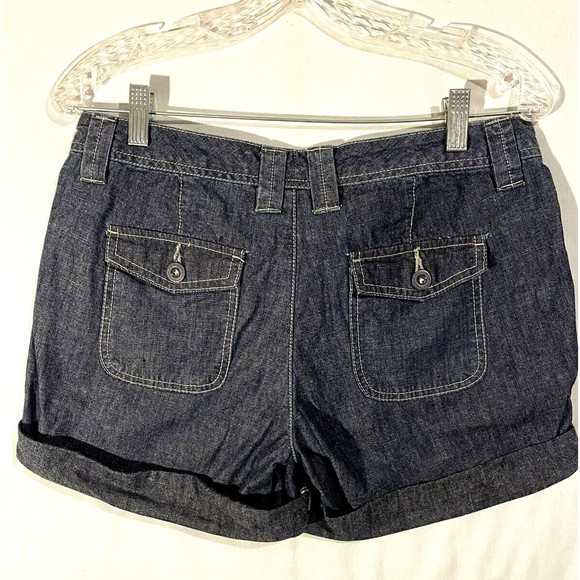 Calvin Klien Womens Cotton Chambray Shorts Sz 4 Blue Cuffed Hem w/Side Lapels - Picture 9 of 11